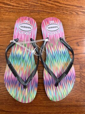 Havaianas Multicolor Ikat-Pattern Flip Flops with Black Straps